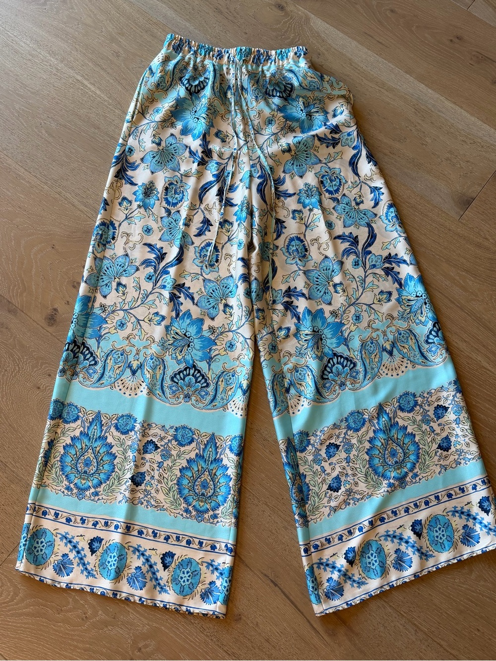EomensFloral Wide-Leg Pants - Blue/Cream XS